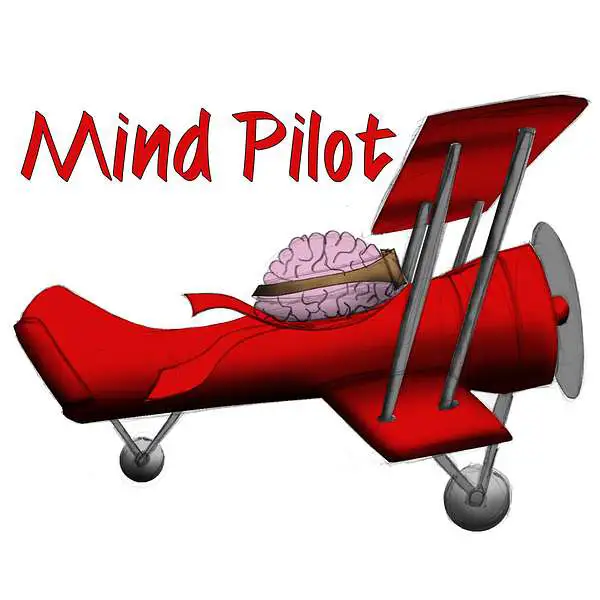 Image of the Mind Pilot Podcast logo of a brain piloting a red biplane. Image is linked to Podcast.